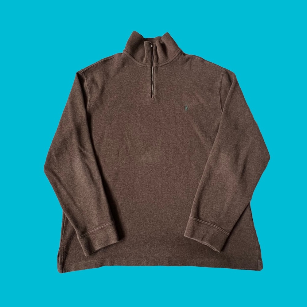 Polo by Ralph Lauren Quarter Zip Sweater Vintage Knit Mock Neck Brown Men Sz XL